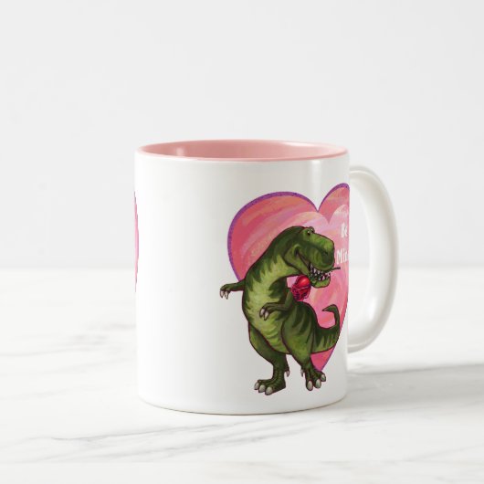 Tyrannosaurus Valentijnsdag Tweekleurige Koffiemok (Voorkant rechts)