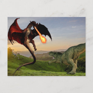 Tyrannosaurus vs Red Fire Breathing Dragon Battle Briefkaart