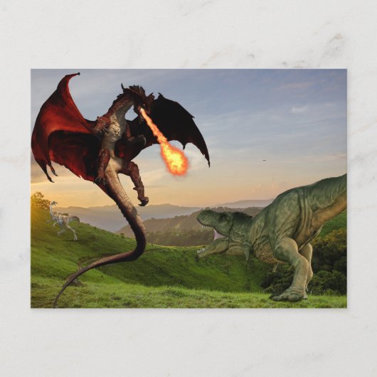 Tyrannosaurus vs Red Fire Breathing Dragon Battle Briefkaart (Voorkant)
