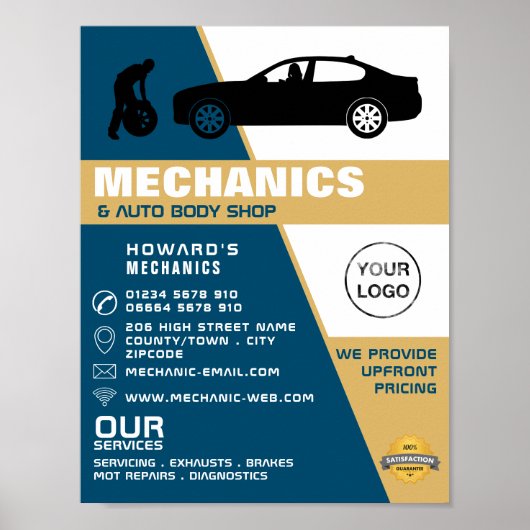 Tyre Change, Auto Mechanic & Repairs Advertising Poster (Voorkant)