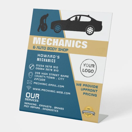 Tyre Change, Auto Mechanic & Repairs Advertising Reclamebord Met Voetstuk (Voorkant)