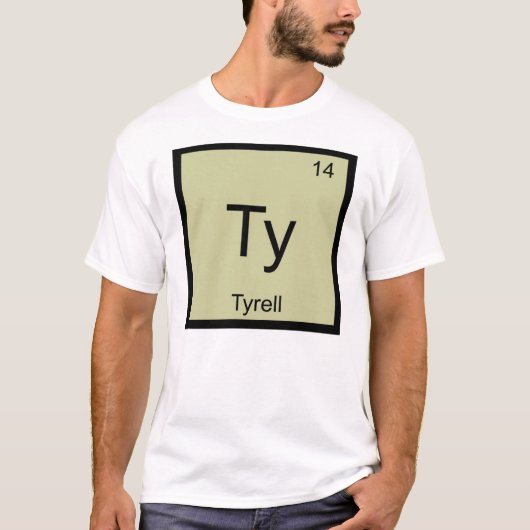 Tyrell naam scheikunde element periodiek systeem t-shirt (Voorkant)