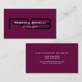 Tyrian Paars Black Monogram Manager Visitekaartje (Voorkant / Achterkant)