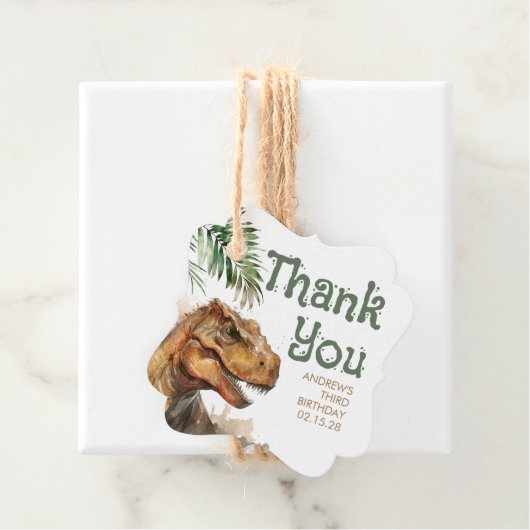 Tyronasaurus Rex Dinosaur Birthday Dank u Bedankjes Labels (In situ)