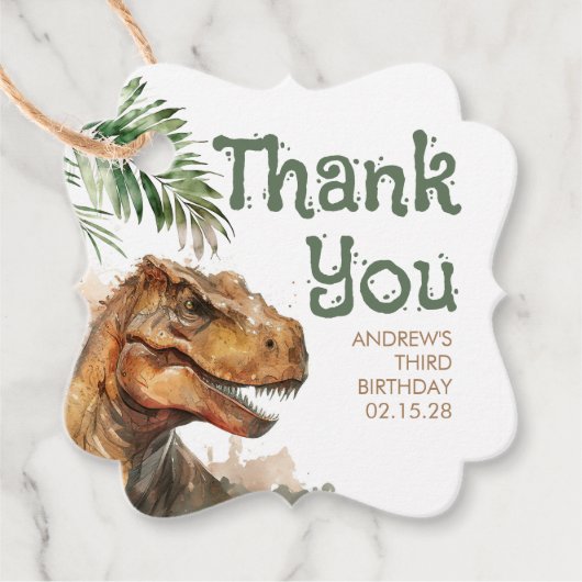 Tyronasaurus Rex Dinosaur Birthday Dank u Bedankjes Labels (Voorkant)