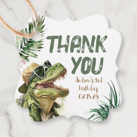 Tyronasaurus Rex Dinosaur Birthday Dank u Bedankjes Labels (Voorkant)