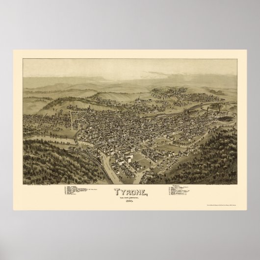 Tyrone, PA Panorama Map - 1895 Poster (Voorkant)
