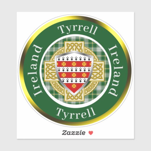 Tyrrell Irish Shield/Celtic Cross Personalized Sticker (Vel)