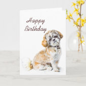 Tzu Dog Happy Birthday Card Kaart (Gele Bloem)