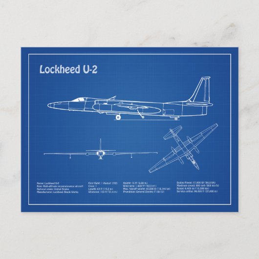 U-2 Dragon Lady - Vliegtuig Blauwdruk Plannen AD Briefkaart (Voorkant)