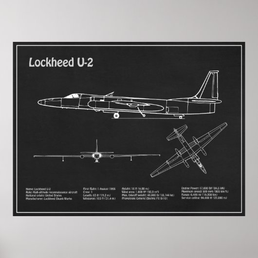 U-2 Dragon Lady - Vliegtuig Blauwdruk Plannen PD Poster (Voorkant)