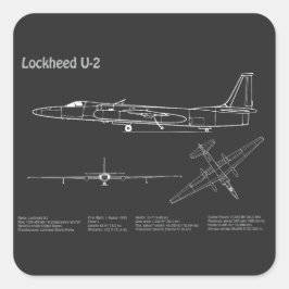 U-2 Dragon Lady - Vliegtuig Blauwdruk Plannen PD Vierkante Sticker