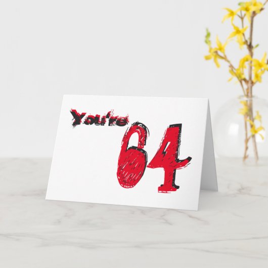 U bent 64, grote zwarte & rode tekst op wit kaart (Gele Bloem)