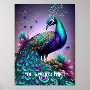 U bent een mooi Inspirerend citaat van Peacock Poster