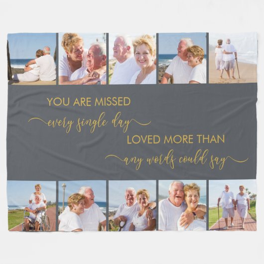 U bent gemist 10 Foto Collage Gray Herdenking Fleece Deken (Voorkant (Horizontaal))