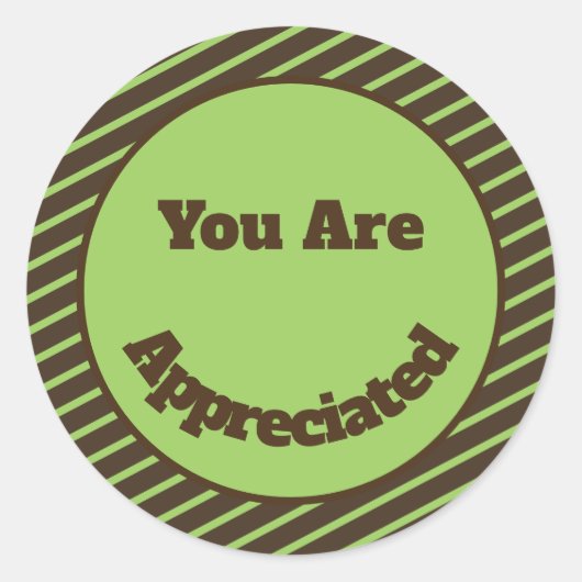 U bent gewaardeerd bruin groene strepen Dank u Ronde Sticker (Voorkant)