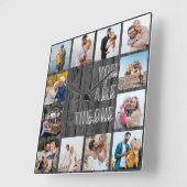U bent het One Quote 12 Foto Gray Wood Vierkante Klok (Hoek)