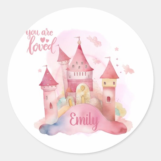 U bent Loved Palace Pink Cloud aanpasbaar Ronde Sticker (Voorkant)