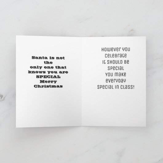 U BENT MIJN SPECIALE LERAAR "CHRISTMAS WISHT" KAART (Binnen)