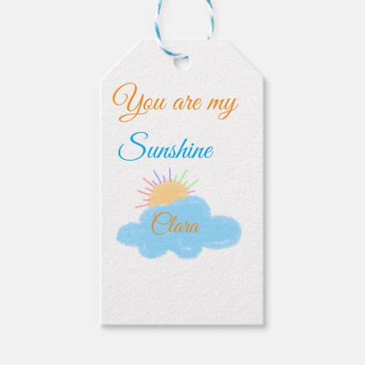 U bent mijn zonneschijn geel oranje zonnestralen b cadeaulabel (Voorkant)