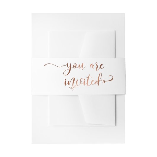 U bent uitgenodigd Elegante kalligrafie Koper, Wit Uitnodigingen Wikkel (Voorkant Voorbeeld)