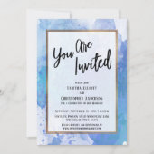 U bent uitgenodigd Gouden rand Abstract Blauwe spe Kaart (Voorkant)