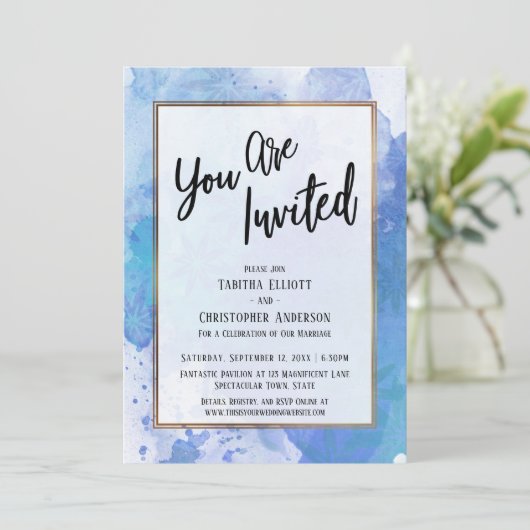 U bent uitgenodigd Gouden rand Abstract Blauwe spe Kaart (Staand voorkant)