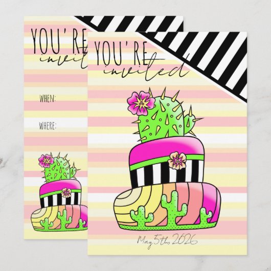 "U bent uitgenodigd" Neon Cactus Uitnodiging (Voorkant / Achterkant)