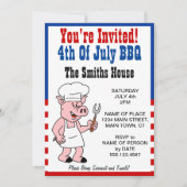 U bent uitgenodigd op 4 juli BBQ-Cartoon Kaart (Voorkant)