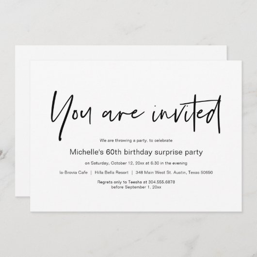 U bent uitgenodigd, Surprise Birthday Party Kaart (Voorkant / Achterkant)