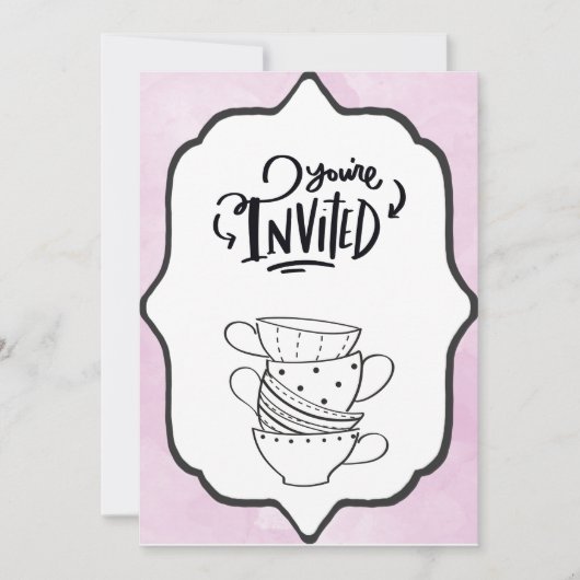 U bent uitgenodigd Tea Cups Grote Print Kaart (Voorkant)