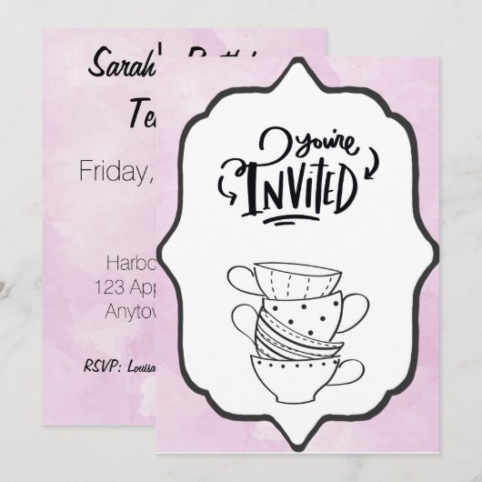 U bent uitgenodigd Tea Cups Grote Print Kaart (Voorkant / Achterkant)