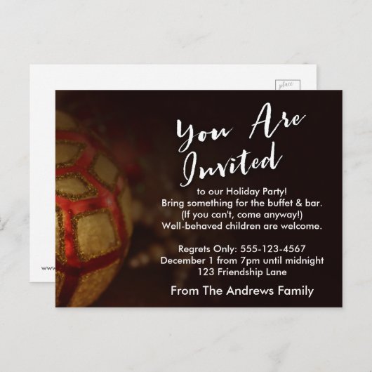 "U bent uitgenodigd" Typografie met rode en gouden Uitnodiging Briefkaart (Voorkant / Achterkant)