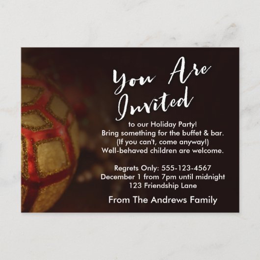 "U bent uitgenodigd" Typografie met rode en gouden Uitnodiging Briefkaart (Voorkant)