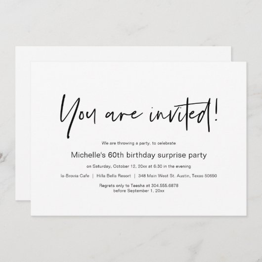 U bent uitgenodigd, verrassingsfeest. kaart (Voorkant / Achterkant)