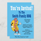 U bent uitgenodigd voor de BBQ Hot Dog Cartoon Blu Kaart (Voorkant / Achterkant)