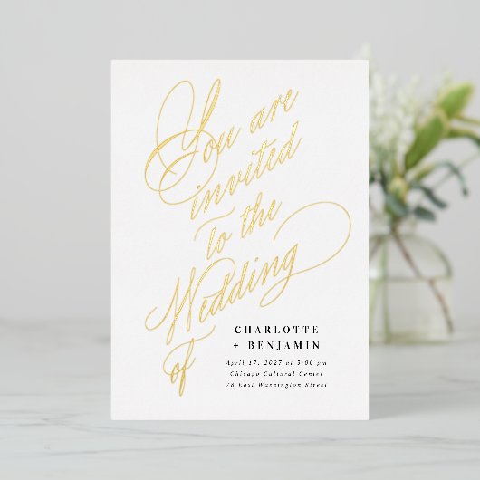 U bent uitgenodigd voor onze bruiloft folie uitnodiging (Staand Voorkant)