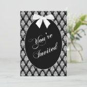 U bent uitgenodigd, wit/zwart Damaspatroon, ovaal Kaart (Staand voorkant)