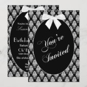 U bent uitgenodigd, wit/zwart Damaspatroon, ovaal Kaart (Voorkant / Achterkant)