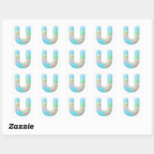 "U" Cute Letter - Underwater Sea Creature Vierkante Sticker (Vel)