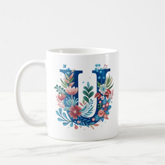 'U' decoratief bloemmonogram Koffiemok (Links)