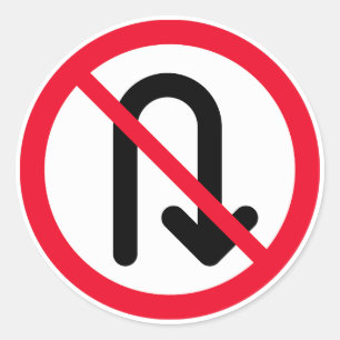 U Draai Verboden Teken   Klassieke ronde Stickers