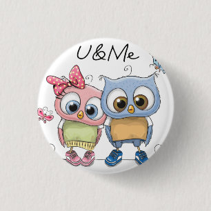 U en Me Tweeling Uilen Pinback Knop - Cute Forest  Ronde Button 3,2 Cm