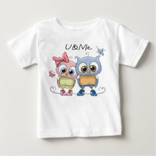U en Me Twin Owls Baby T-shirt - Sweet Woodland Fr