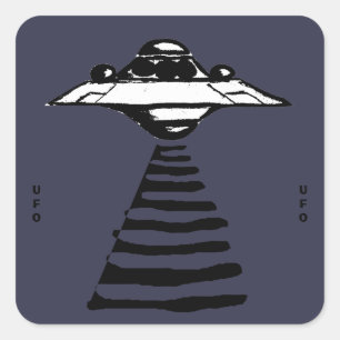 U.F.O - Zwart & Wit op Paarse Vierkante Sticker