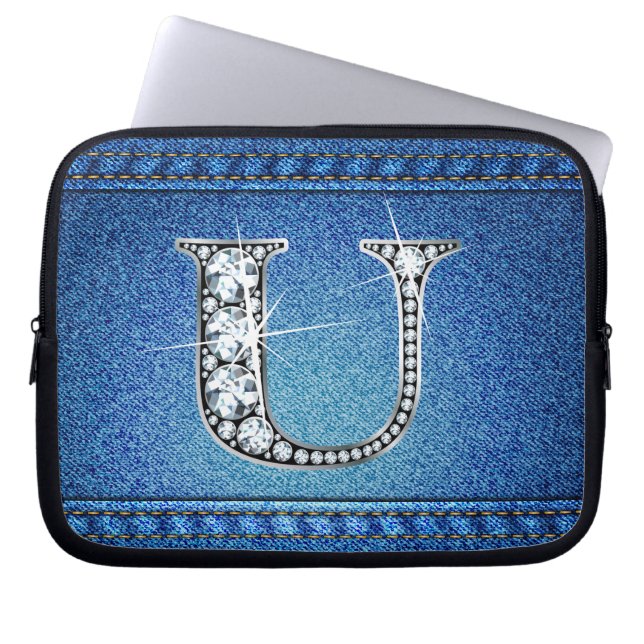 U Faux "Diamond" Denim Stitching Electronics Bag Laptop Sleeve (Voorkant)