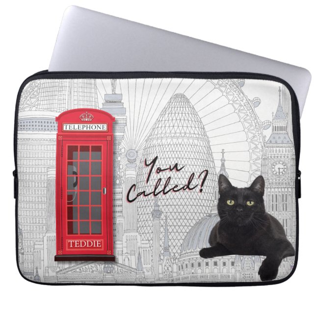 'U Heeft Gebeld?' Aanpasbare Londense Kat Rode Tel Laptop Sleeve (Voorkant)