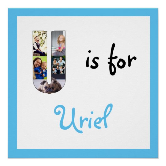 U is voor Naam Blauw Foto Poster (Voorkant)