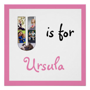U is voor Naam Roze Foto Poster
