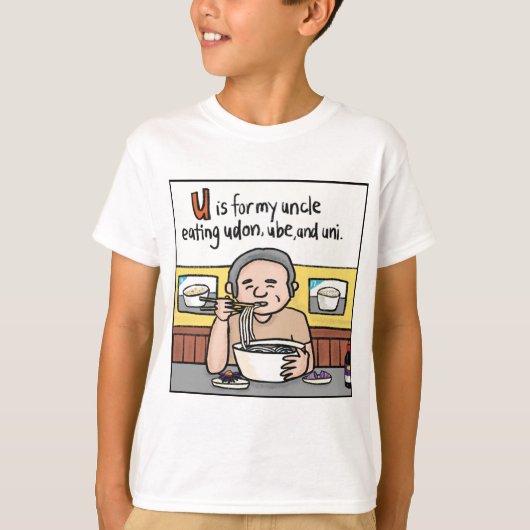 U is voor Udon, Ube en Uni Kinder T-shirt (Voorkant)